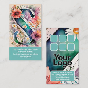 Carte De Visite Logo monogramme S Daisy Floral Aquarelle