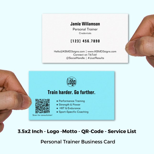 Carte De Visite Logo Motto Services Electric Blue Personal Trainer (3.5x2 Inch, Logo Motto Services Electric Blue Personal Trainer Business Card)