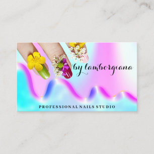 Carte De Visite Logo Nails Studio Holographe QR Code Elegant