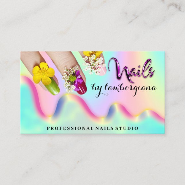 Carte De Visite Logo Nails Studio Holographe QR Code Mermaid Busin (Devant)