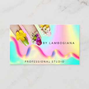 Carte De Visite Logo Nails Studio Holographe QR Code Moderne