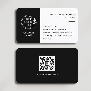 Carte De Visite Logo noir blanc QR Code minimaliste moderne