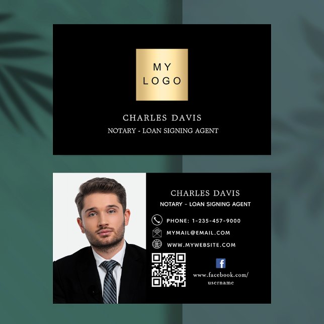 Carte De Visite logo noir blanc QR code photo facebook icône (Créateur téléchargé)