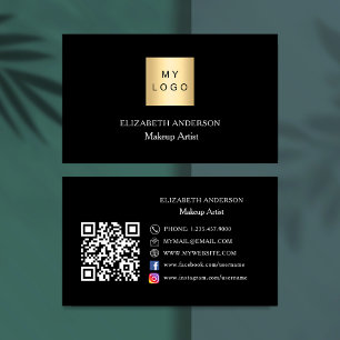 Carte De Visite Logo noir blanc Qr code social media premium
