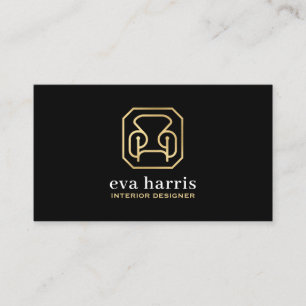Carte De Visite Logo noir & or élégant du concepteur d'intérieur