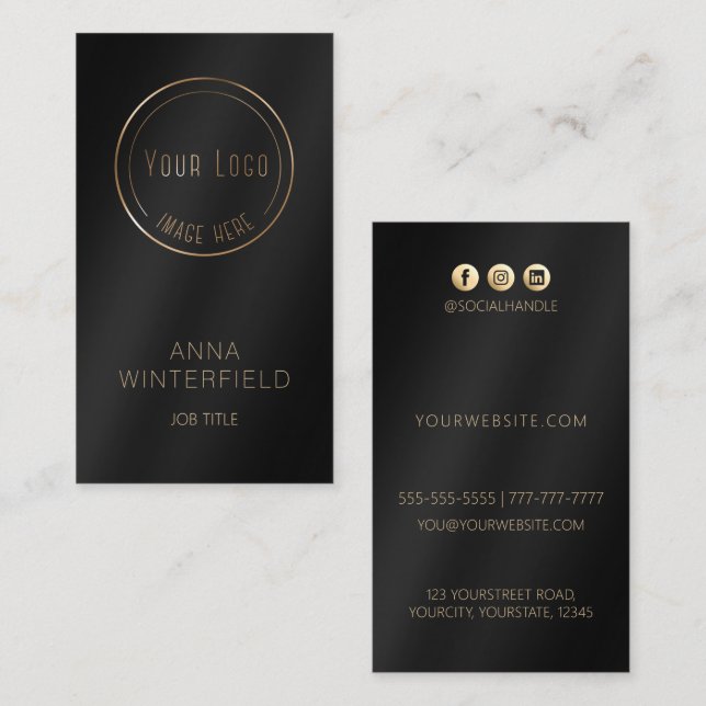 Carte De Visite Logo noir or élégant médias sociaux modernes (Devant / Derrière)