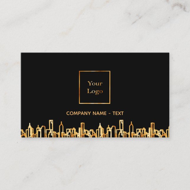 Carte De Visite Logo noir or ville skyline affaires immobilier (Devant)