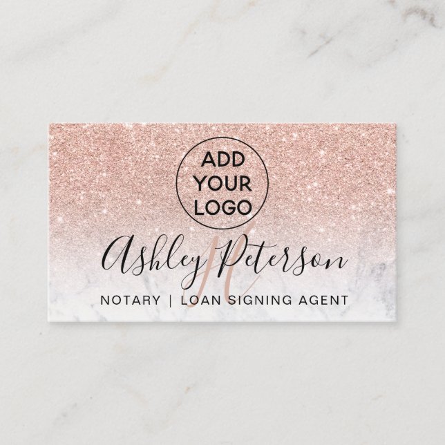 Carte De Visite Logo notaire monogramme rose en marbre or parties  (Devant)