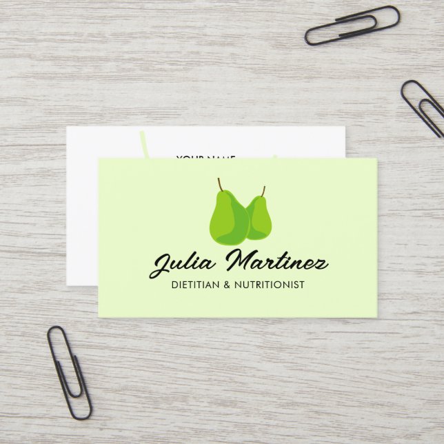 Carte De Visite Logo nutritionniste diététiste de poires vertes (Devant/Arrière en situation)
