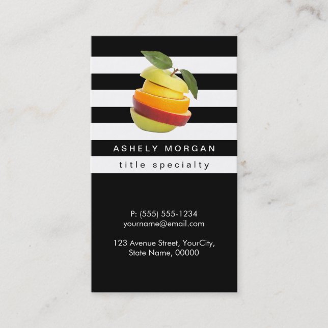 Carte De Visite Logo Nutritionniste Fruits - Blancs Noirs (Devant)