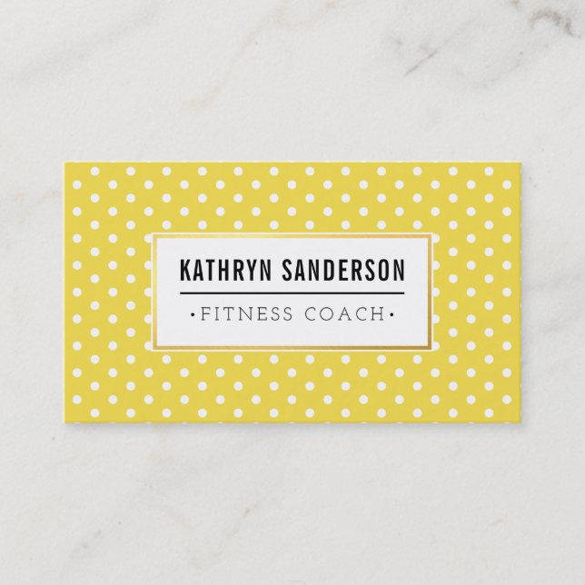 Carte De Visite Logo or MOTIF MODERNE poka dot jaune blanc (Devant)