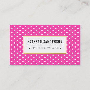 Carte De Visite Logo or MOTIF MODERNE poka point rose chaud blanc