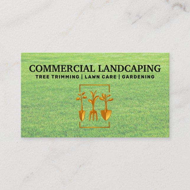 Carte De Visite Logo Outils de jardinage | Herbe | Paysage (Devant)