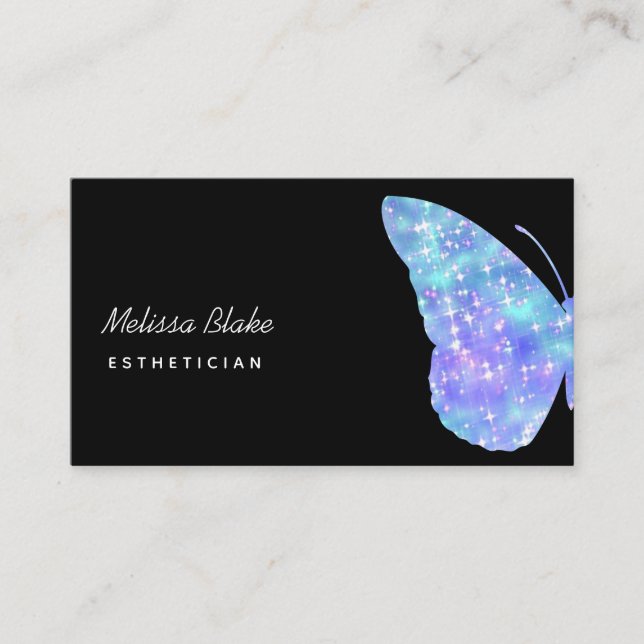 Carte De Visite logo papillon bleu sur noir (Devant)