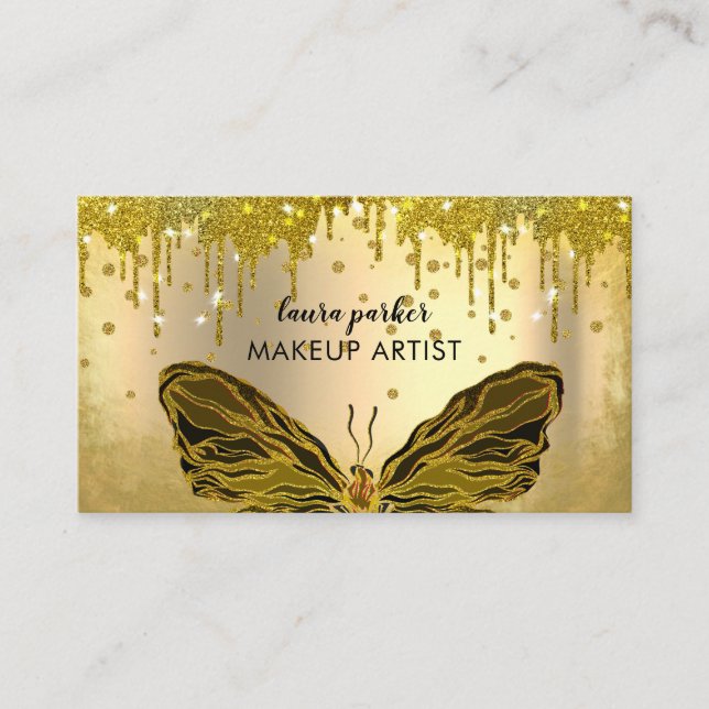 Carte De Visite Logo Papillon Parties scintillant or Driving Girly (Devant)