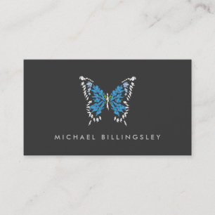 Carte De Visite Logo Papillon peint en bleu sur gris foncé