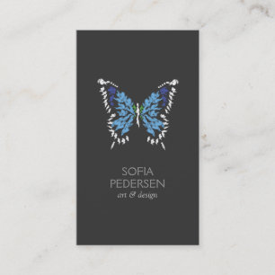 Carte De Visite Logo Papillon peint en bleu sur gris foncé vertica
