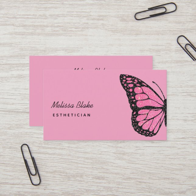 Carte De Visite logo papillon rose (Devant/Arrière en situation)