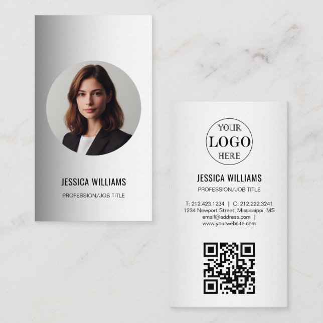 Carte De Visite Logo personnalisé Arrière - plan gris flou (Devant / Derrière)