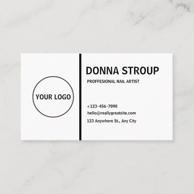 Carte De Visite Logo personnalisé Blanc noir moderne (Devant)