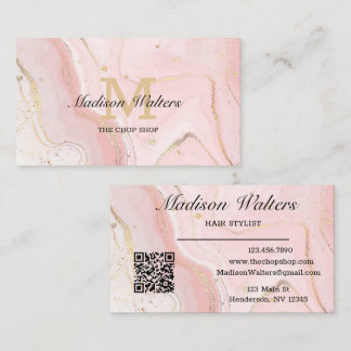 Carte De Visite Logo personnalisé Blush Pink Code QR Agate Monogra