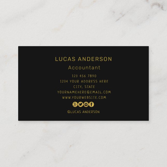 Carte De Visite  logo personnalisé cercle professionnel or noir (Dos)
