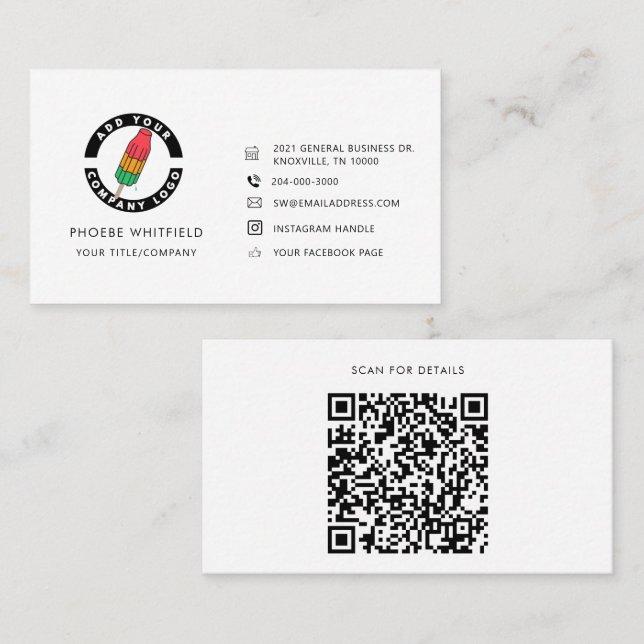Carte De Visite Logo personnalisé Code QR et icônes de médias soci (Devant / Derrière)