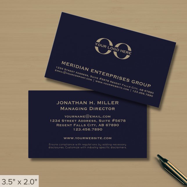Carte De Visite Logo personnalisé Dark Blue Gold (Créateur téléchargé)