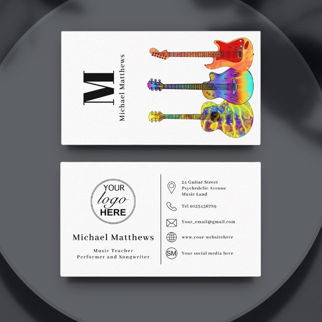 Carte De Visite Logo personnalisé de l'enseignant de guitare Icône (Guitar music teacher social media logo custom business card )