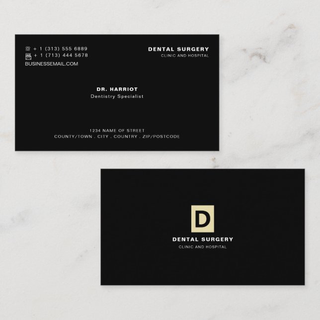Carte De Visite Logo Personnalisé, Dentistère, Dentiste (Devant / Derrière)