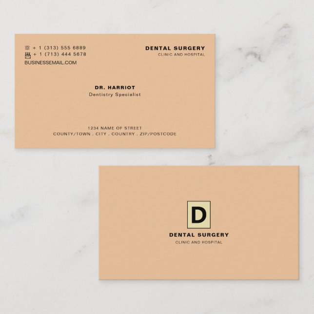 Carte De Visite Logo Personnalisé, Dentistère, Dentiste (Devant / Derrière)