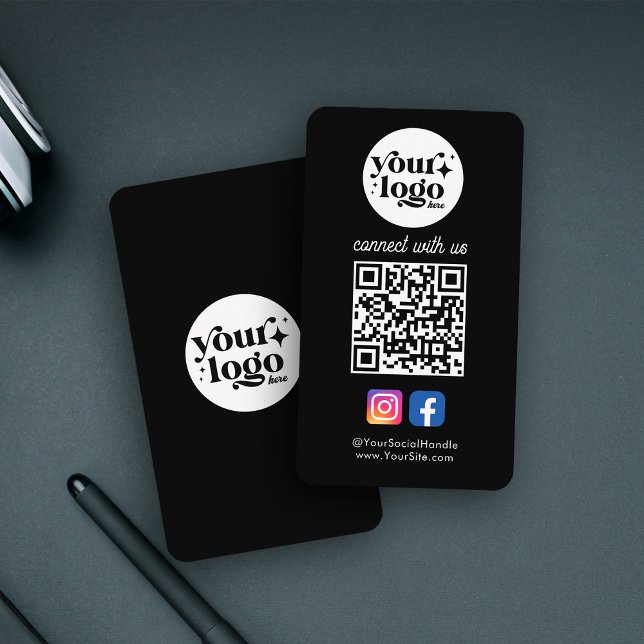 Carte De Visite Logo personnalisé des médias sociaux QR Code noir  (Créateur téléchargé)