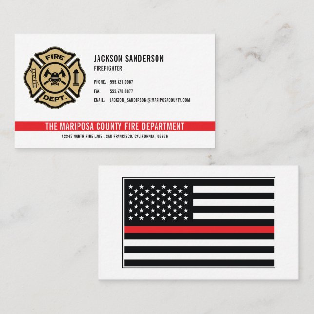 Carte De Visite Logo personnalisé du service d'incendie des pompie (Devant / Derrière)
