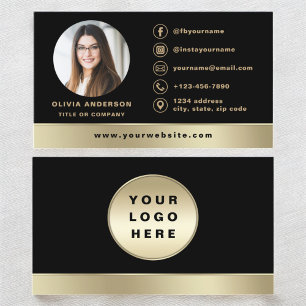 Carte De Visite Logo personnalisé Elegant Black Gold Photo