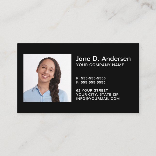 Carte De Visite Logo personnalisé et photo noir professionnel (Devant)