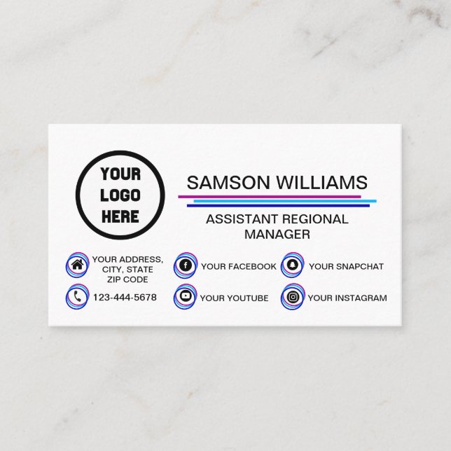 Carte De Visite Logo personnalisé Icônes de médias sociaux moderne (Devant)