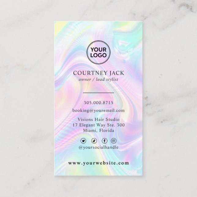 Carte De Visite  Logo Personnalisé Luxe Holographique Pastel Rainb (Dos)