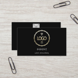 Carte De Visite Logo personnalisé Médias sociaux QR Code Or Noir