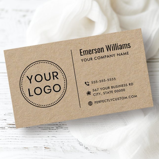 Carte De Visite Logo personnalisé minimaliste moderne papier Kraft (Modern minimalist custom logo brown Kraft paper Business Card)