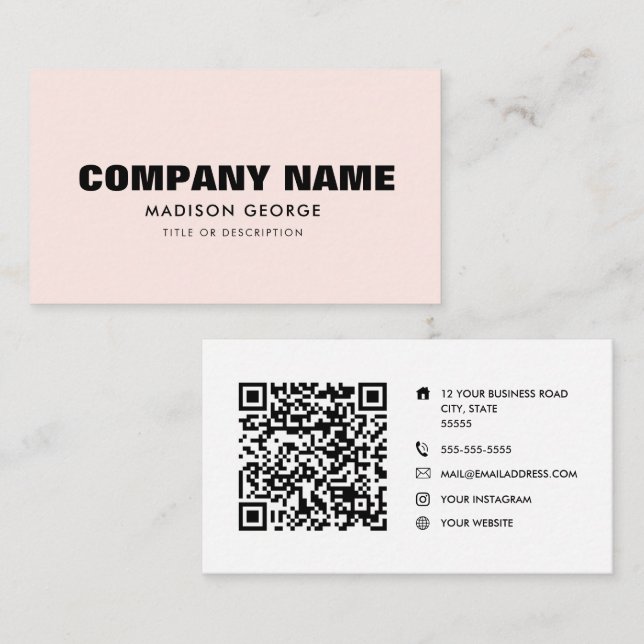 Carte De Visite Logo personnalisé nom minimaliste moderne code QR (Devant / Derrière)