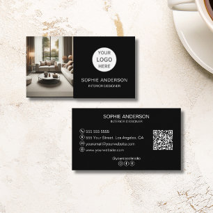 Carte De Visite Logo personnalisé Photo QR Social Media Black