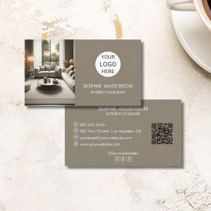 Carte De Visite Logo personnalisé Photo QR Social Media Taupe
