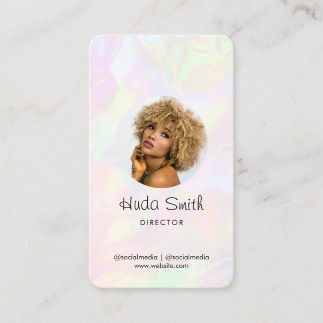 Carte De Visite Logo personnalisé QR Code et photo Iridescente Hol (Devant)