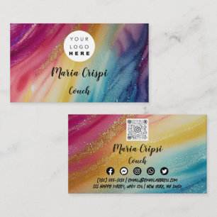 Carte De Visite Logo personnalisé QR Code Rainbow Gold Social Medi