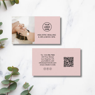Carte De Visite Logo personnalisé QR Pink Holistic Health Therapis