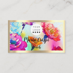 Carte De Visite Logo personnalisé QRCode Aquarelle or Florales soc