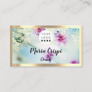Carte De Visite Logo personnalisé QRCode Social Gold Mint Fleurs d