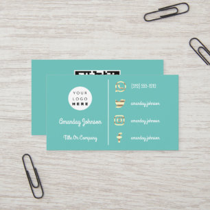 Carte De Visite Logo personnalisé Social Media Gold QR Code Aqua