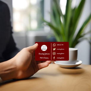 Carte De Visite Logo personnalisé Social Media Gold QR Code Maroon