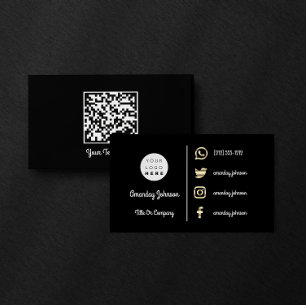 Carte De Visite  Logo personnalisé Social Media Gold QR Code noir